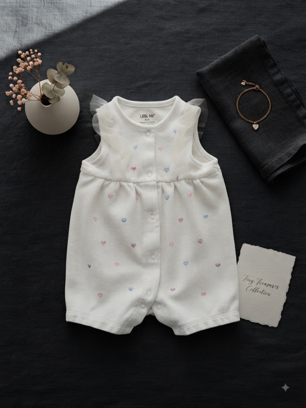 Unik White Infant Romper with Pastel Heart Dots
